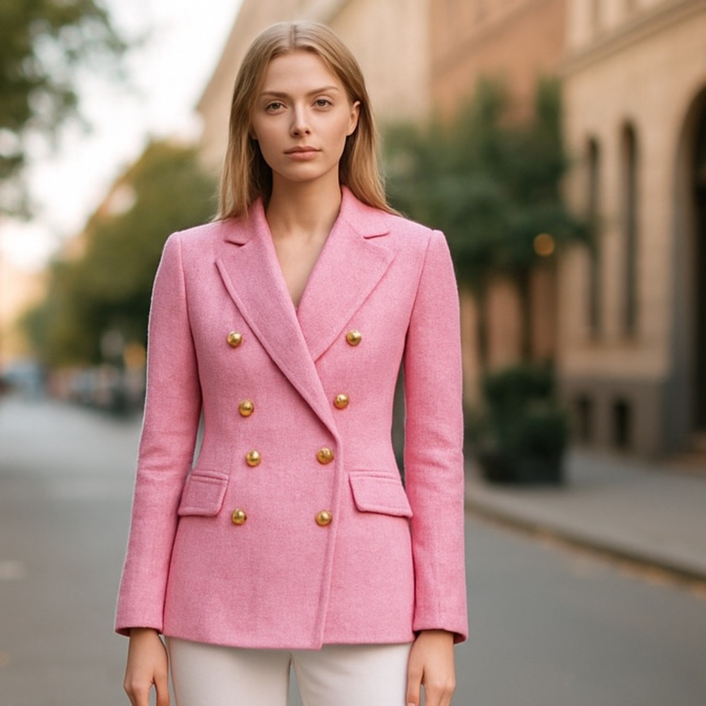 NWOT Dolce Cabo Double Breasted Boucle Jacket Tweed Pink